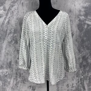 Joie Women's Gray Snakeskin Silk V-Neck 3/4 Sleeve Blouse Size Small